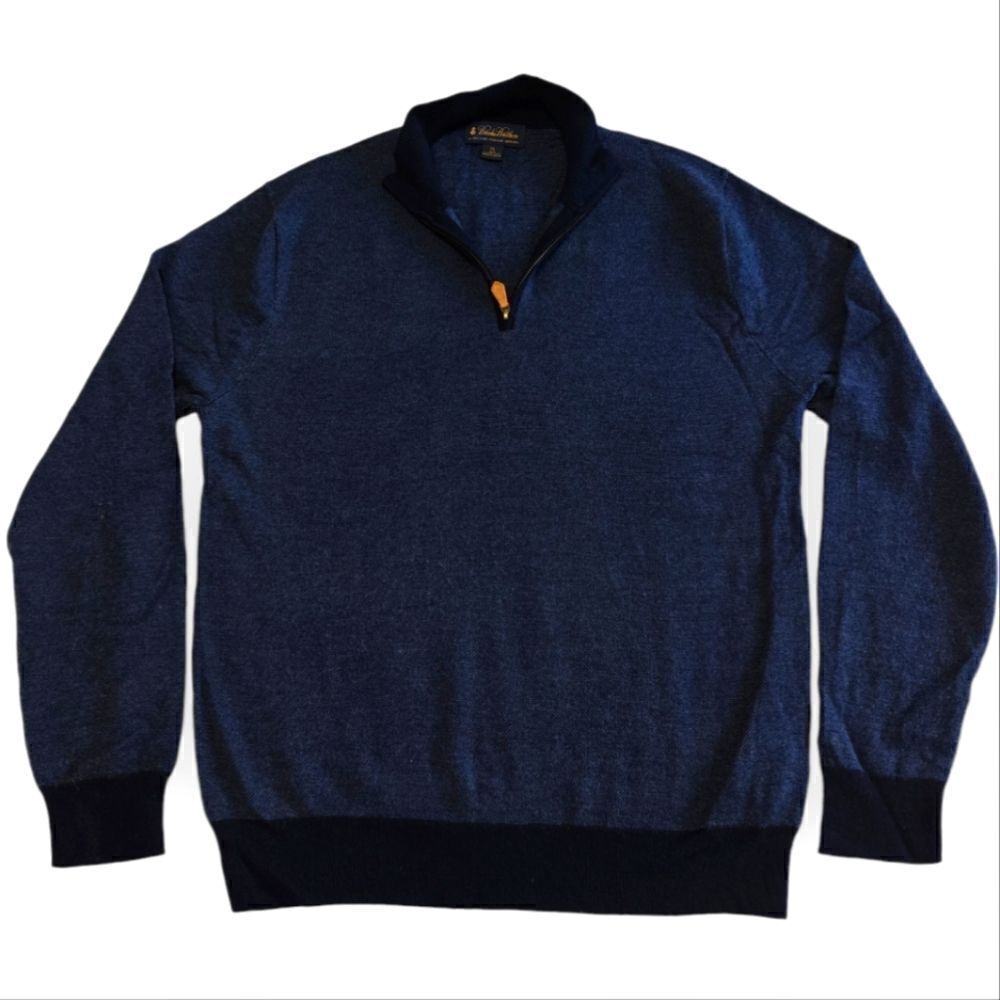 Brooks Brothers Extra Fine Italian Merino Wool Blue Zip collar Size XL